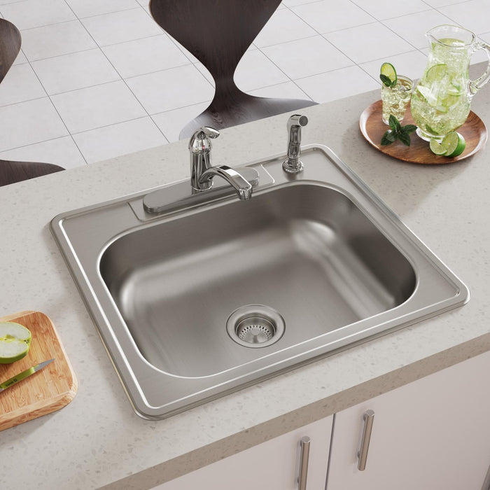 Elkay D125224 25" x 22" Stainless Steel 4-Hole Single-Bowl Drop-In Sink in Satin