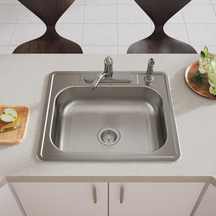 Elkay D125224 25" x 22" Stainless Steel 4-Hole Single-Bowl Drop-In Sink in Satin