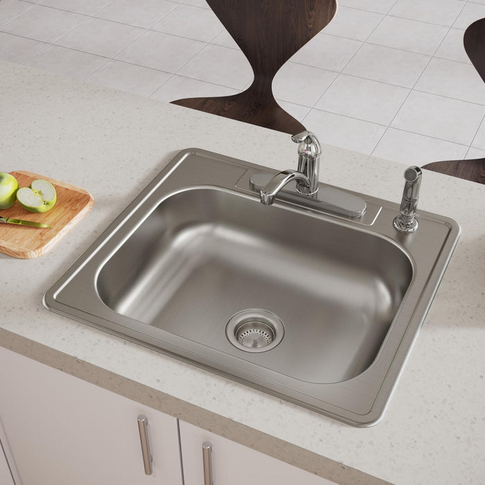 Elkay D125224 25" x 22" Stainless Steel 4-Hole Single-Bowl Drop-In Sink in Satin