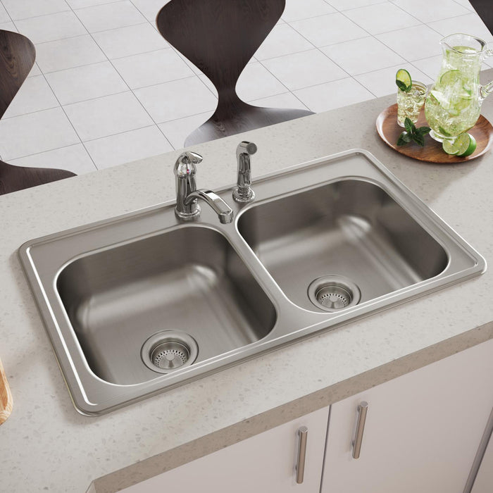 Elkay D233192 33" x 19" Stainless Steel 2-Hole Double-Bowl Drop-In Sink in Satin