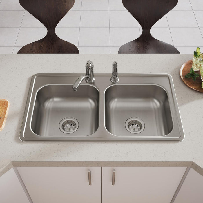 Elkay D233192 33" x 19" Stainless Steel 2-Hole Double-Bowl Drop-In Sink in Satin