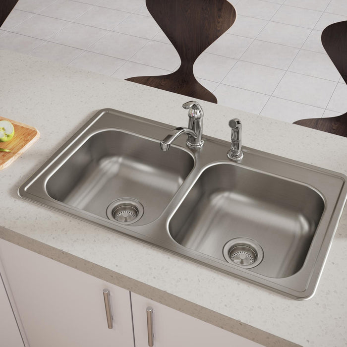 Elkay D233192 33" x 19" Stainless Steel 2-Hole Double-Bowl Drop-In Sink in Satin