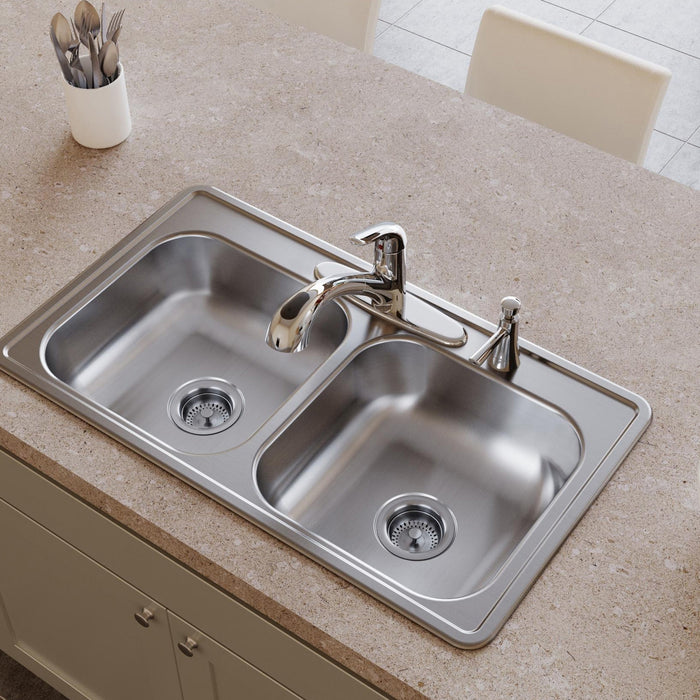 Elkay D233192 33" x 19" Stainless Steel 2-Hole Double-Bowl Drop-In Sink in Satin