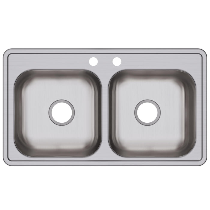 Elkay D233192 33" x 19" Stainless Steel 2-Hole Double-Bowl Drop-In Sink in Satin
