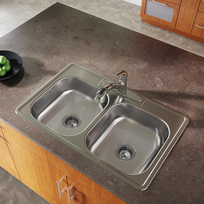 Elkay D233213 33" x 21-1/4" Stainless Steel 3-Hole Double-Bowl Drop-In Sink in Satin