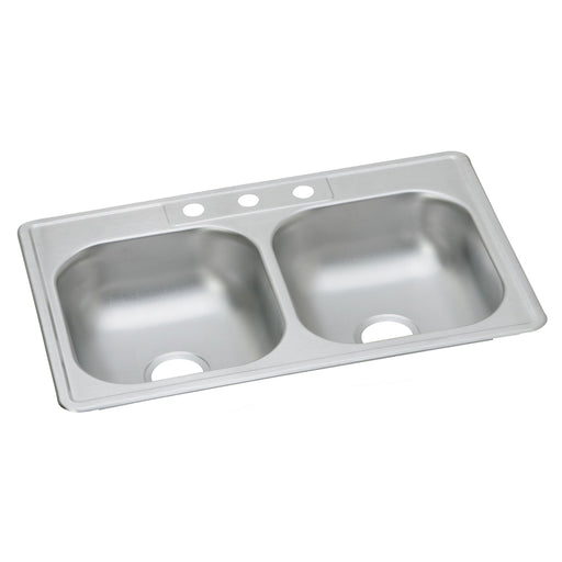 Elkay D233213 Stainless Steel 3-Hole Double-Bowl Drop-In Sink
