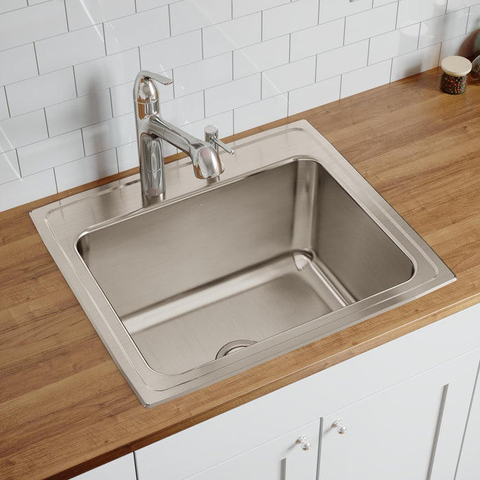 Elkay DLR2522121 25" x 22" Stainless Steel 1-Hole Single-Bowl Drop-In Kitchen Sink in Lustrous Satin