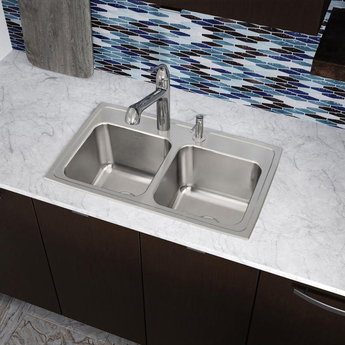 Elkay DLR2918104 29" x 18" Stainless Steel 4-Hole Double-Bowl Drop-In Kitchen Sink in Lustrous Satin