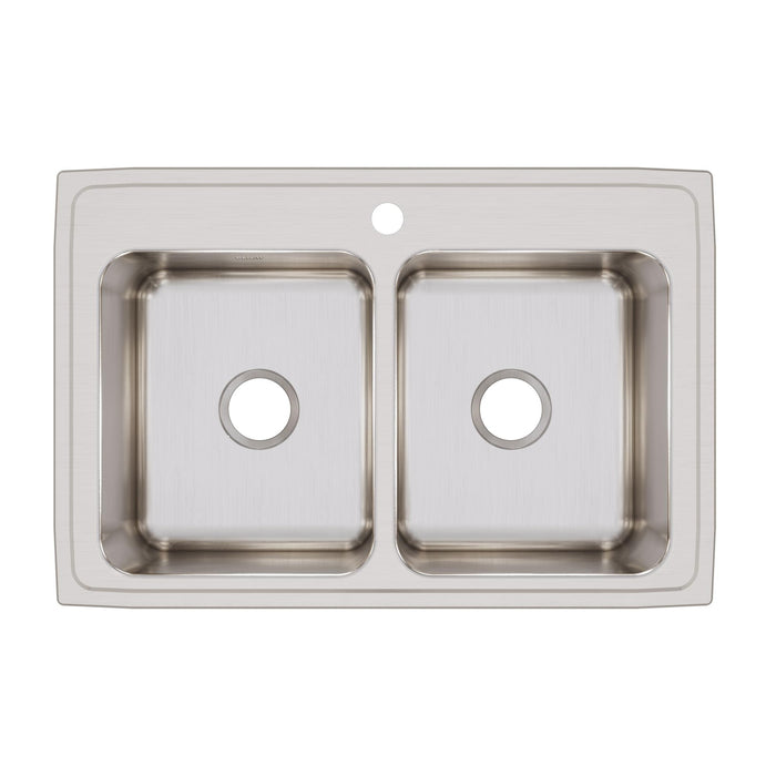 Elkay DLR3322121 33" x 22" Stainless Steel 1-Hole Double-Bowl Drop-In Kitchen Sink in Lustrous Satin