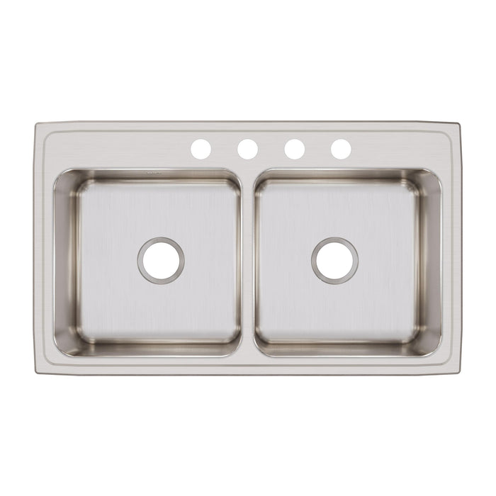 Elkay DLR3722104 37" x 22" Stainless Steel 4-Hole Double-Bowl Drop-In Kitchen Sink in Lustrous Satin