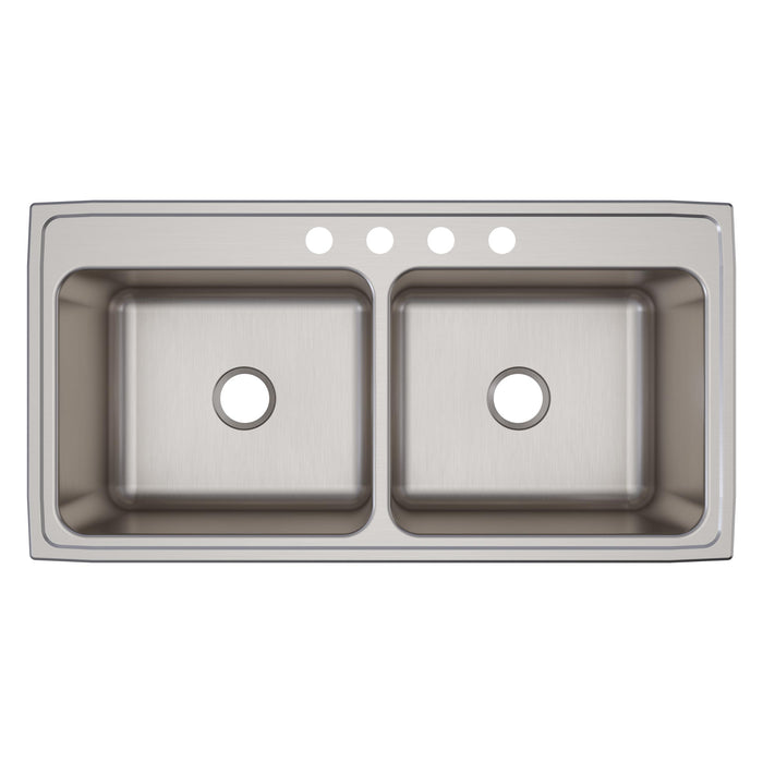 Elkay DLR4322124 43" x 22" Stainless Steel 4-Hole Double-Bowl Drop-In Kitchen Sink in Lustrous Satin
