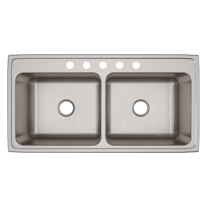Elkay DLR4322125 43" x 22" Stainless Steel 5-Hole Double-Bowl Drop-In Kitchen Sink in Lustrous Satin