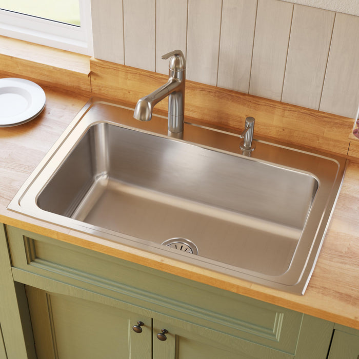 Elkay DLRS3322104 33" x 22" Stainless Steel 4-Hole Single-Bowl Drop-In Kitchen Sink in Lustrous Satin