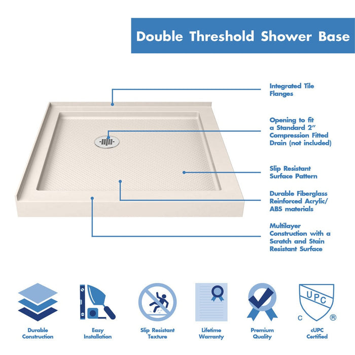 DreamLine DL-6715-22-01CL Flex 36"D x 36"W x 74 3/4"H Semi-Frameless Pivot Shower Enclosure in Chrome with Corner Drain Biscuit Base