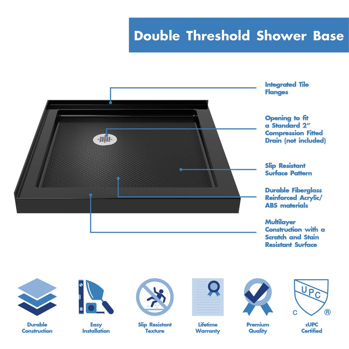 DreamLine DLT-1042420-88 SlimLine 42"D x 42"W x 2 3/4"H Double Threshold Shower Base in Black