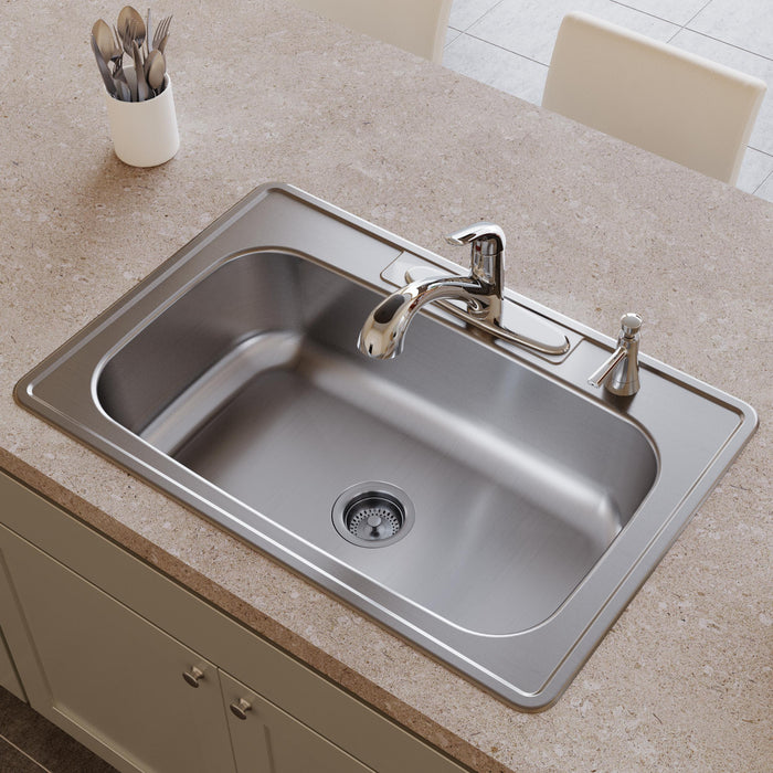 Elkay DSE133224 33" x 22" Stainless Steel 4-Hole Single-Bowl Drop-In Sink in Elite Satin