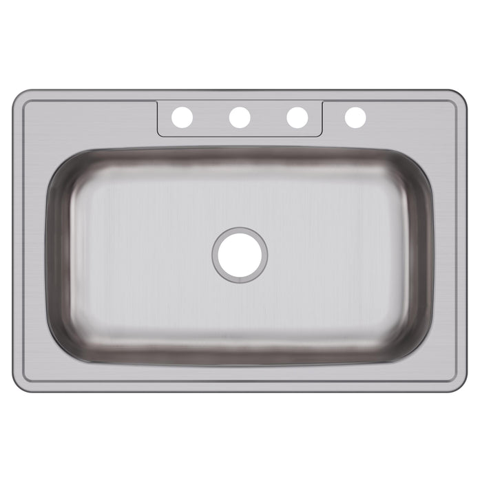 Elkay DSE133224 33" x 22" Stainless Steel 4-Hole Single-Bowl Drop-In Sink in Elite Satin