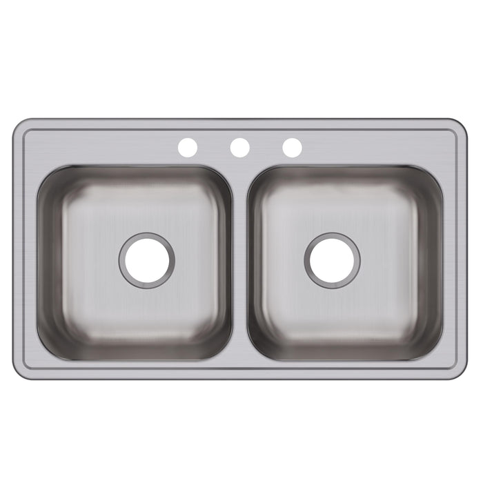 Elkay DSE233193 33" x 19" Stainless Steel 3-Hole Double-Bowl Drop-In Sink in Elite Satin