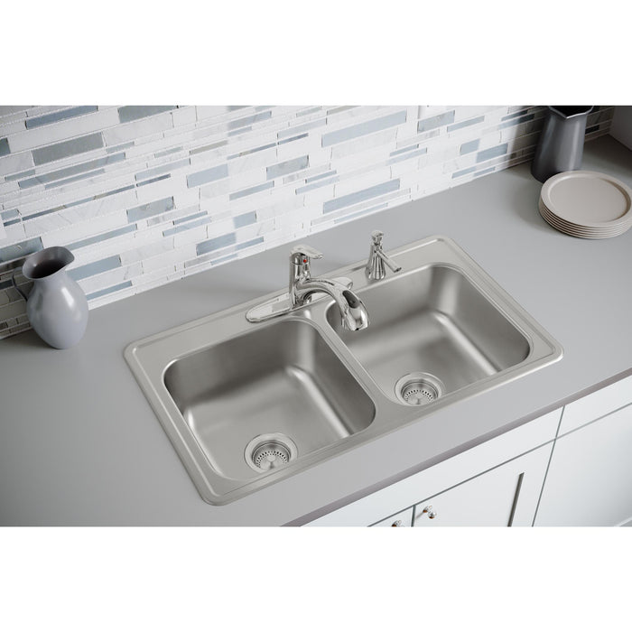 Elkay DSE233194 33" x 19" Stainless Steel 4-Hole Double-Bowl Drop-In Sink in Elite Satin