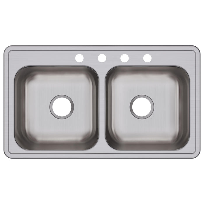 Elkay DSE233194 33" x 19" Stainless Steel 4-Hole Double-Bowl Drop-In Sink in Elite Satin