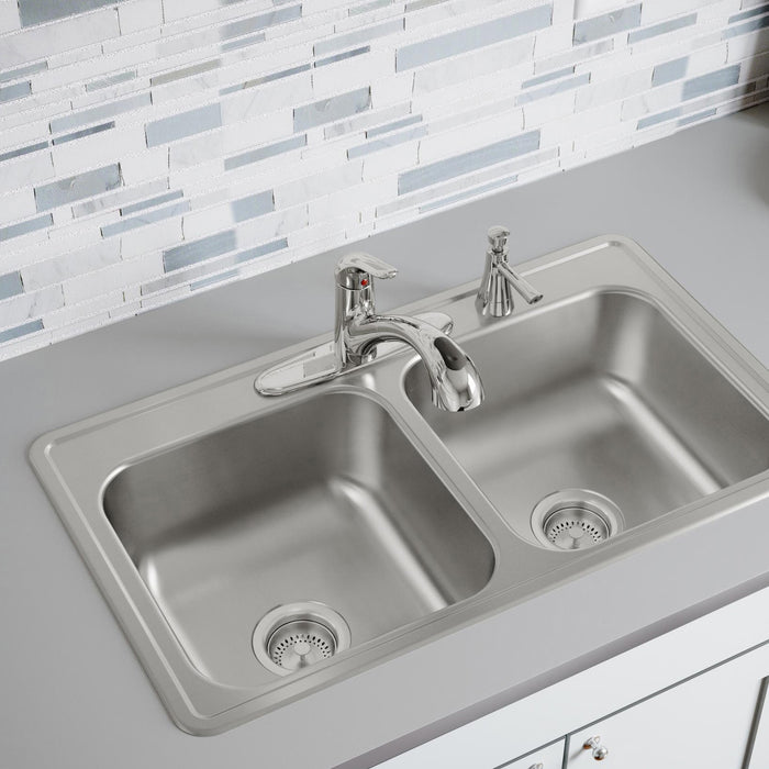 Elkay DSE23319MR2 33" x 19" Stainless Steel Double-Bowl Drop-In Sink in Elite Satin