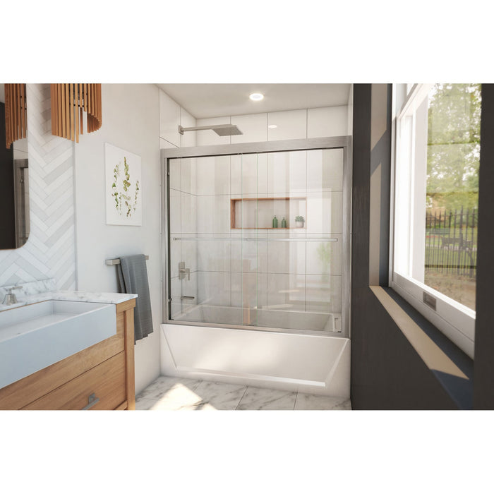 DreamLine SHDR-1860580-04 Duet Plus 55-59" W x 58" H Semi-Frameless Bypass Sliding Tub Door in Brushed Nickel