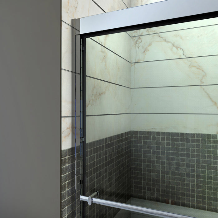 DreamLine DL-6951C-22-04 Duet 32"D x 60"W x 74 3/4"H Semi-Frameless Bypass Shower Door in Brushed Nickel, Center Drain Biscuit Base
