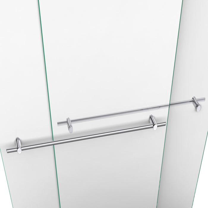 DreamLine DL-6951C-22-04 Duet 32"D x 60"W x 74 3/4"H Semi-Frameless Bypass Shower Door in Brushed Nickel, Center Drain Biscuit Base