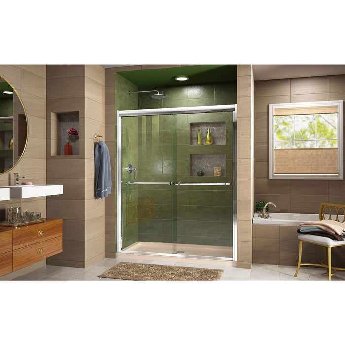 DreamLine DL-6953C-22-01 Duet 36"D x 60"W x 74 3/4"H Semi-Frameless Bypass Shower Door in Chrome and Center Drain Biscuit Base