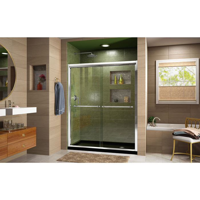 DreamLine DL-6952R-88-01 Duet 34"D x 60"W x 74 3/4"H Semi-Frameless Bypass Shower Door in Chrome and Right Drain Black Base