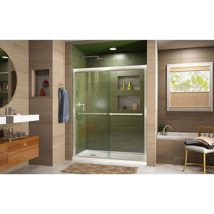 DreamLine DL-6950L-04CL Duet 30"D x 60"W x 74 3/4"H Semi-Frameless Bypass Shower Door in Brushed Nickel and Left Drain White Base