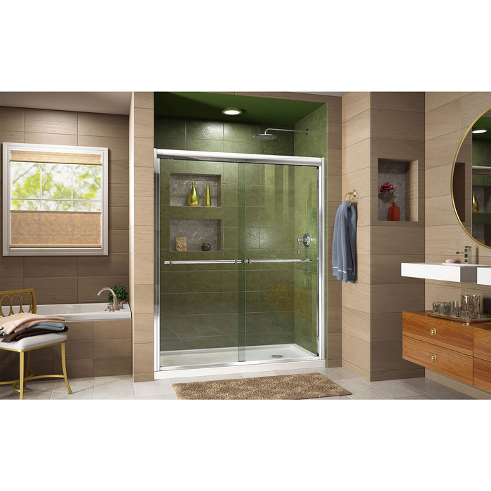 DreamLine DL-6950R-01CL Duet 30"D x 60"W x 74 3/4"H Semi-Frameless Bypass Shower Door in Chrome and Right Drain White Base