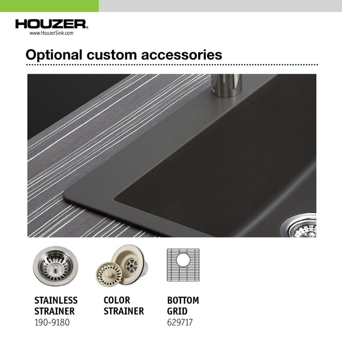 Houzer E-100 CLOUD Quartztone 16" Cloud Granite Composite Topmount or Undermount Single Bowl Bar Sink
