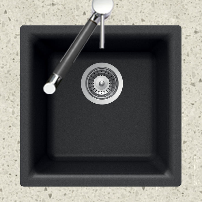 Houzer E-100 MIDNITE Quartztone 16" Midnite Granite Composite Topmount or Undermount Single Bowl Bar Sink