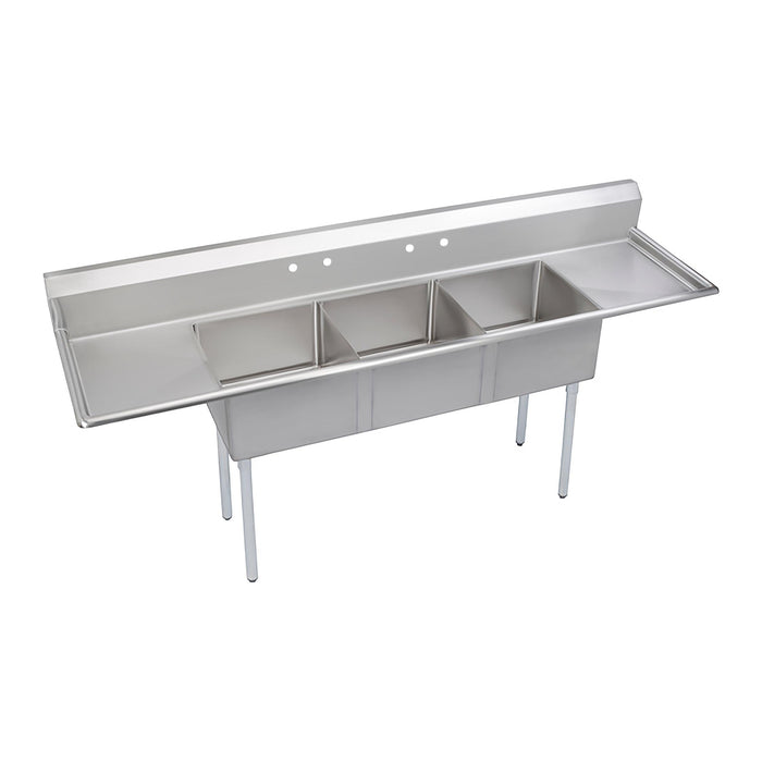 Elkay E3C24X24-2-24X Stainless Steel 4-Hole Triple-Bowl Scullery Commercial Sink
