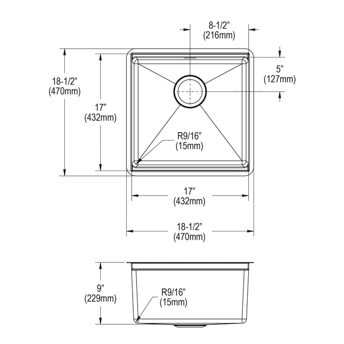 Elkay ECTRU17169W 18-1/2" x 18-1/2" Stainless Steel Single-Bowl Undermount Bar/Prep Sink Kit in Polished Satin