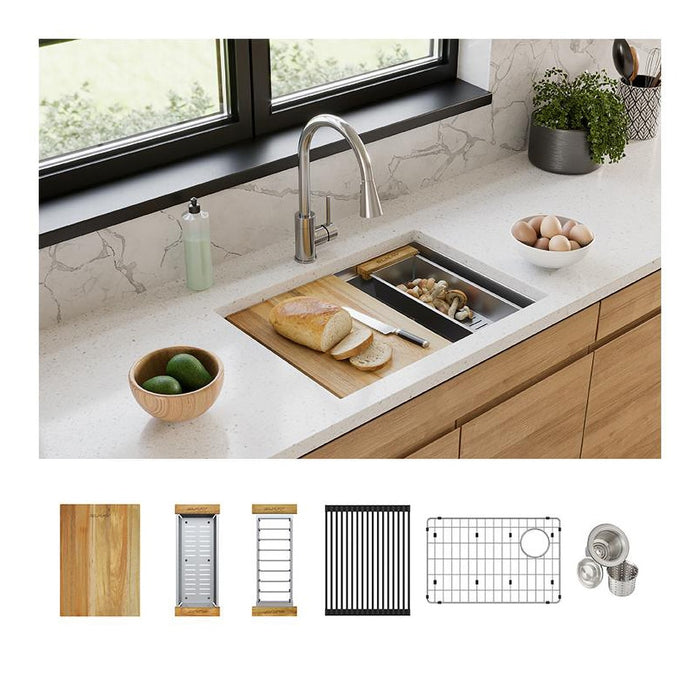 Elkay ECTRU24169RTWC 25-1/2" x 18-1/2" Stainless Steel Single-Bowl Undermount Kitchen Sink Kit in Polished Satin