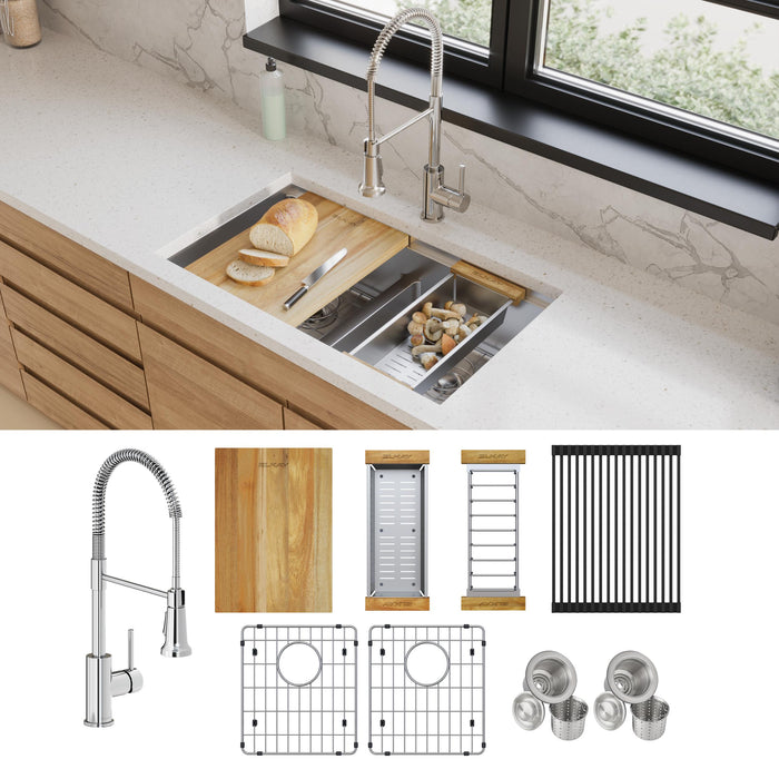 Elkay ECTRUA31169TFCW 31-1/2" x 18-1/2" Stainless Steel Double-Bowl Undermount Kitchen Sink Kit in Polished Satin