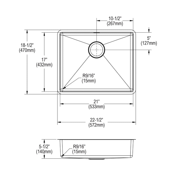 Elkay ECTRUAD211755 22-1/2" x 18-1/2" Stainless Steel Single-Bowl Undermount Kitchen Sink in Polished Satin