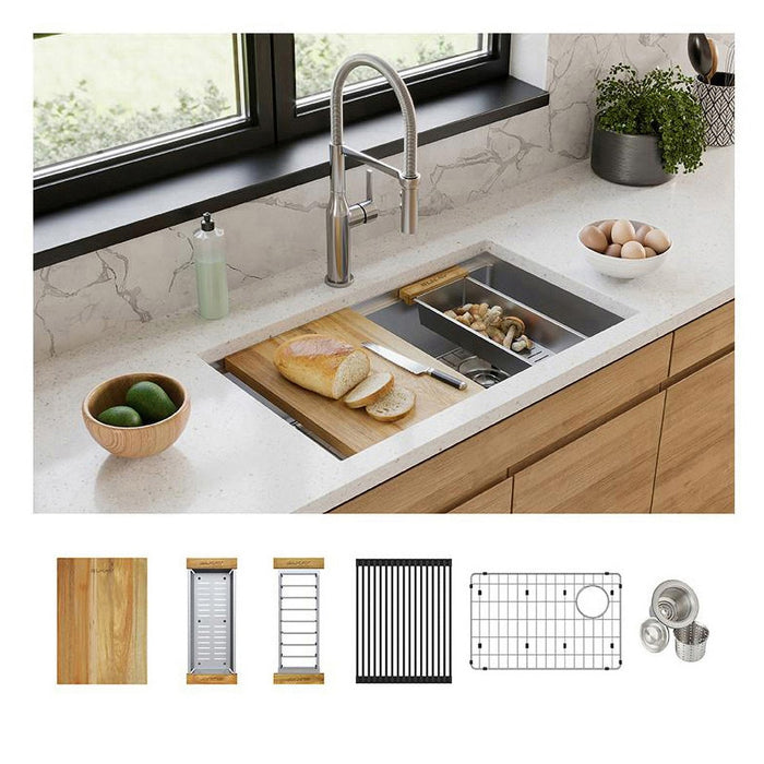 Elkay ECTRUAQ31169TWC 31-1/2" x 18-1/2" Stainless Steel Double-Bowl Undermount Kitchen Sink Kit in Polished Satin