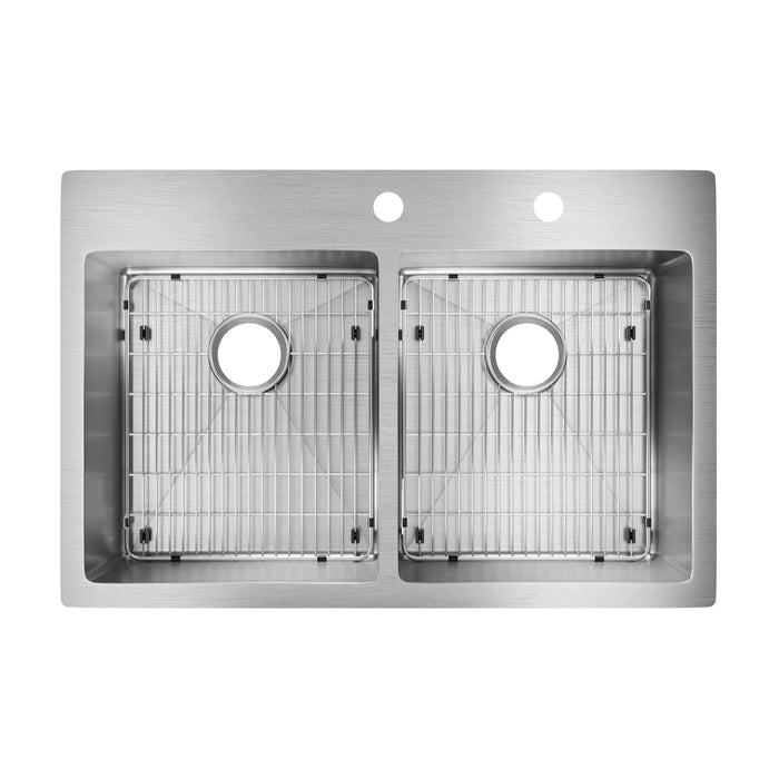 Elkay ECTSR33229TBGFR2 33" x 22" Stainless Steel Double-Bowl Dual-Mount Kitchen Sink Kit in Polished Satin