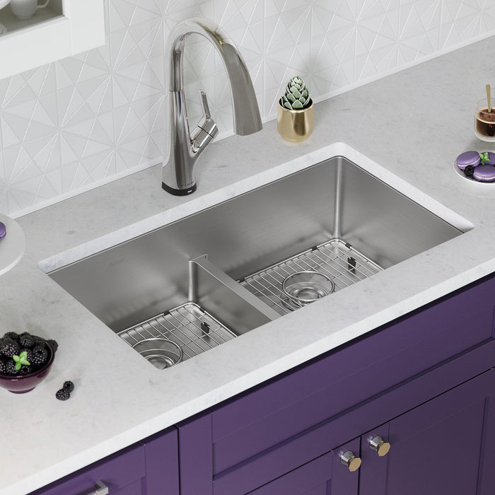 Elkay ECTSRA33229TFLC 33" x 22" Stainless Steel Double-Bowl Dual-Mount Kitchen Sink Kit in Stainless Steel