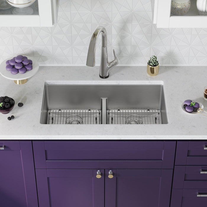 Elkay ECTSRA33229TFLC 33" x 22" Stainless Steel Double-Bowl Dual-Mount Kitchen Sink Kit in Stainless Steel