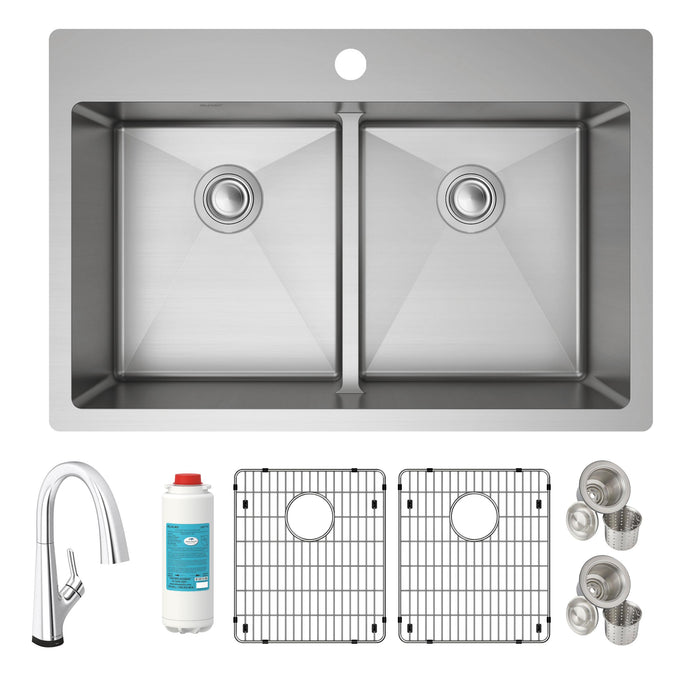 Elkay ECTSRA33229TFLC 33" x 22" Stainless Steel Double-Bowl Dual-Mount Kitchen Sink Kit in Stainless Steel
