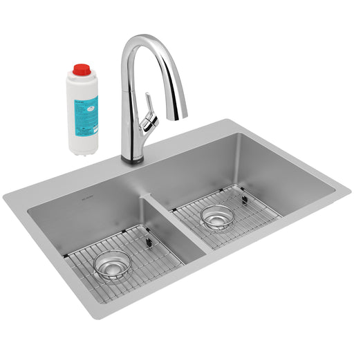 Elkay ECTSRA33229TFLC Stainless Steel Double-Bowl Dual-Mount Kitchen Sink Kit