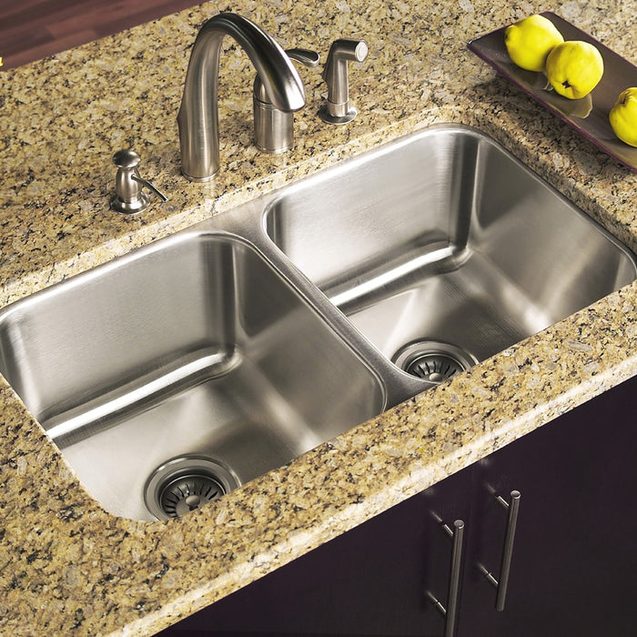Houzer ED-3108-1 Elite 31" Stainless Steel Undermount 50/50 Double Bowl Kitchen Sink with Strainer