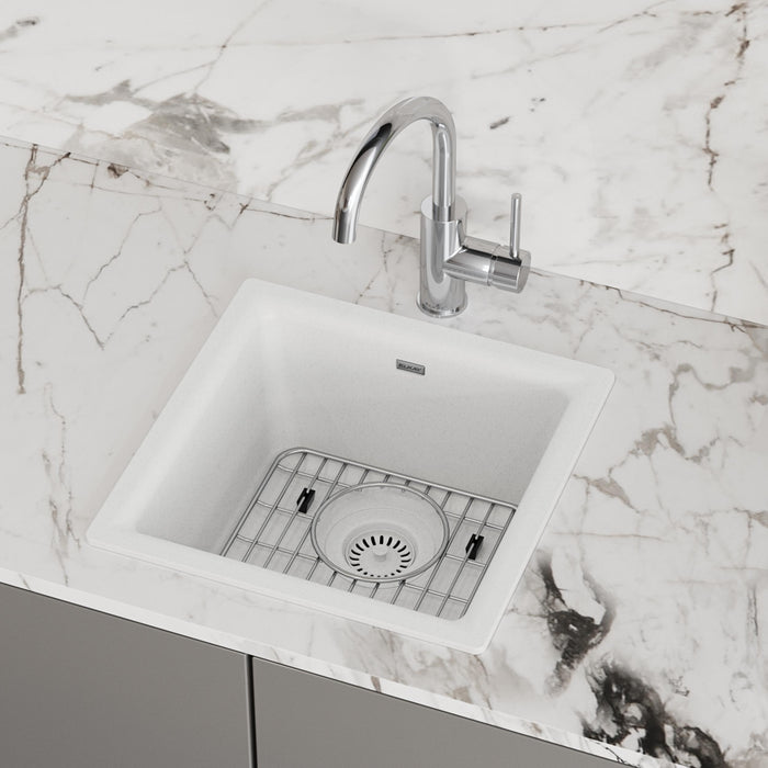 Elkay ELG1616WH0C 15-3/4" x 15-3/4" Quartz Single-Bowl Dual-Mount Bar/Prep Sink Kit in White