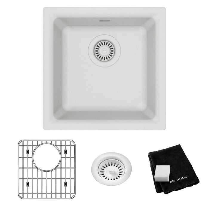 Elkay ELG1616WH0C 15-3/4" x 15-3/4" Quartz Single-Bowl Dual-Mount Bar/Prep Sink Kit in White