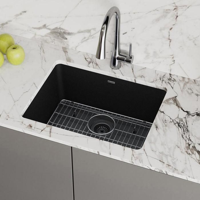 Elkay ELGU2522BK0C Quartz Single-Bowl Undermount Kitchen Sink Kit in Black