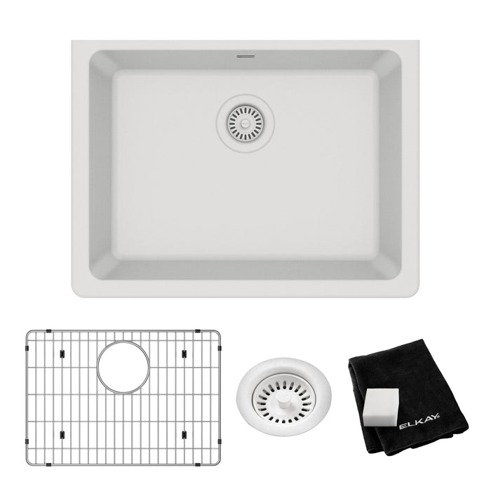 Elkay ELGU2522WH0C Quartz Single-Bowl Undermount Kitchen Sink Kit in White